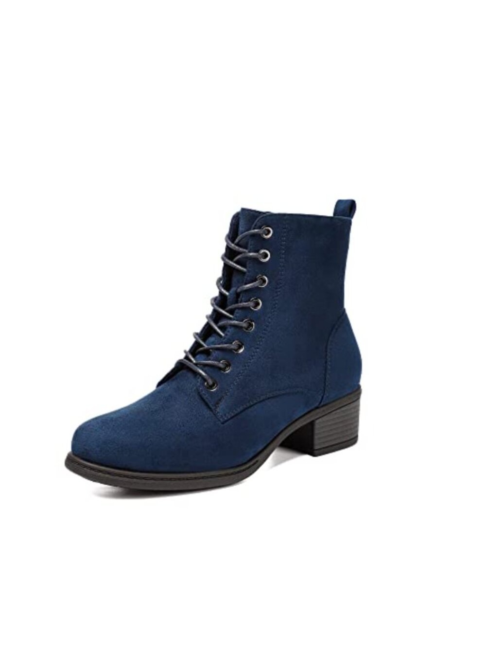 VJH confort Women's Ankle Boots Low Heel Chunky Lace-Up Combat Bootie Faux Suede